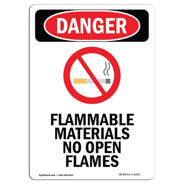 OSHA Sign, 5" Height, Flammable Materials, Portrait, DS-D-35-V-1253-10PK